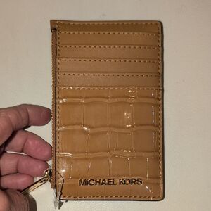 Michael Kors "Deer's Tan Croc-Embossed Card Holder NWT